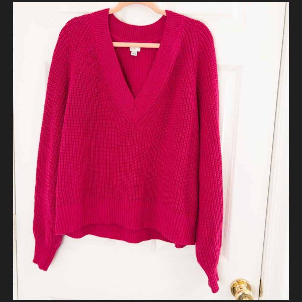 Hot Pink V-Neck Knit Sweater
